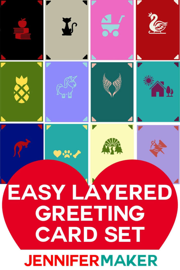 Looking for easy-to-make Cricut projects? Or are you in need of fast and easy-to-make cards? I have you covered with another dozen cards in my easy layers greeting card set! #cricut #cricutmade #cricutmaker #cricutexplore #svg #svgfile