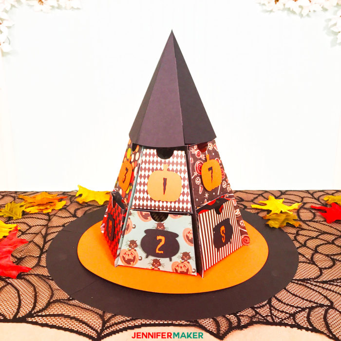 DIY Halloween Countdown Calendar: Witch Hat with Treat Boxes | Made on a Cricut #halloween #papercraft #cricut