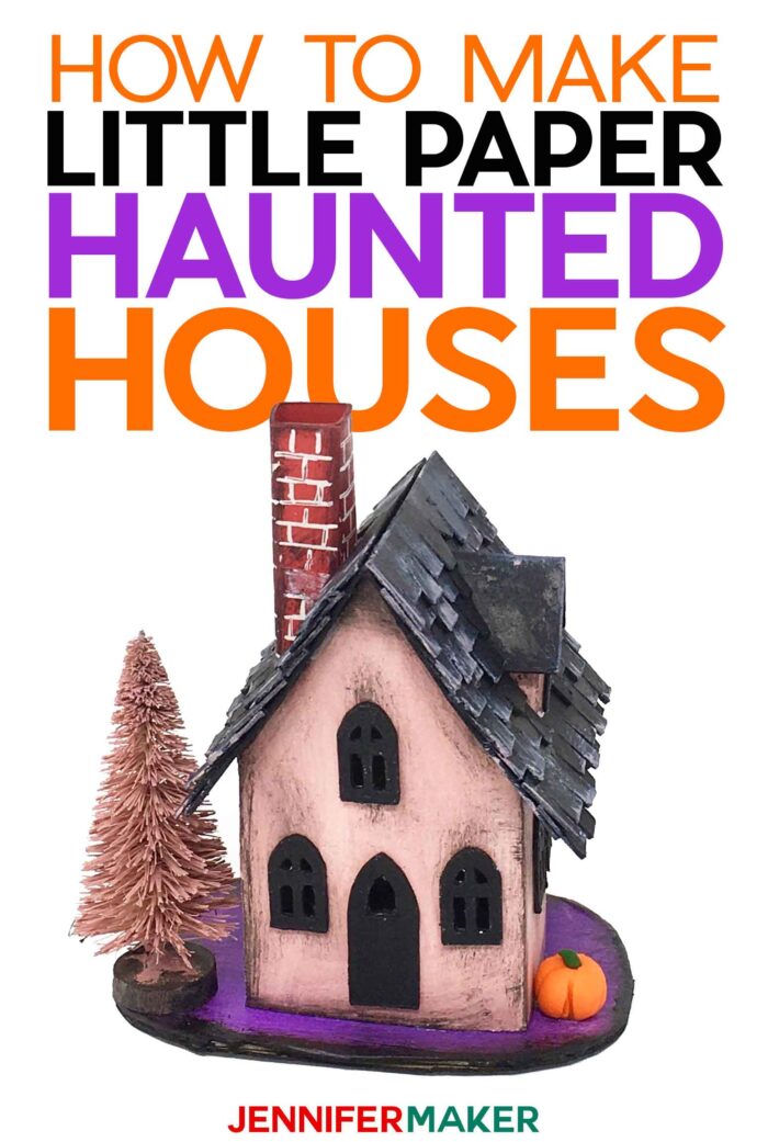 Make Paper Haunted Houses for Halloweens with these free SVG cut files for Cricut and patterns for handcutting #svgcutfile #cricut #halloween