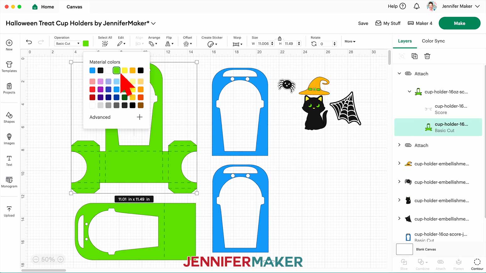 Select the pieces of the Halloween treat cup holder to change colors and select the Material Colors menu to change the options.