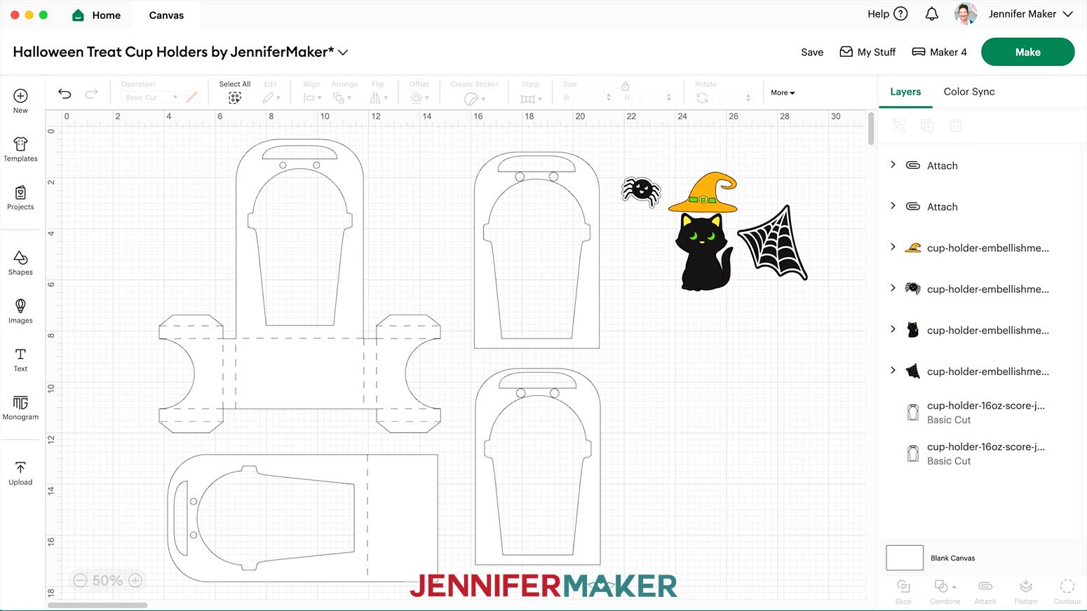 Remove any extra parts of the Halloween treat cup holder embellishments to leave just the pieces to be made.