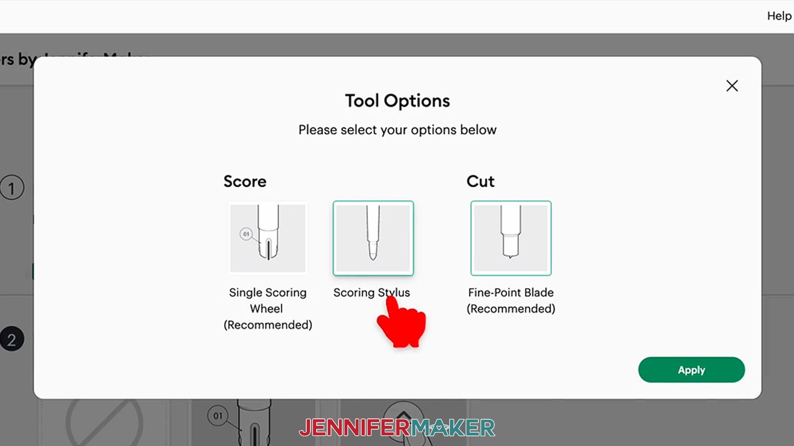 Select Scoring Stylus from the Tool Options if the scored version of the Halloween treat cup holder base assembly is being cut.