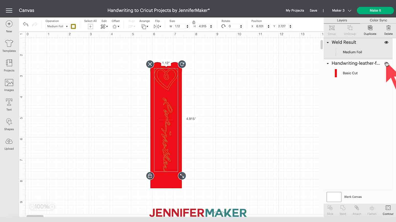 Hiding cut layer of handwriting bookmark