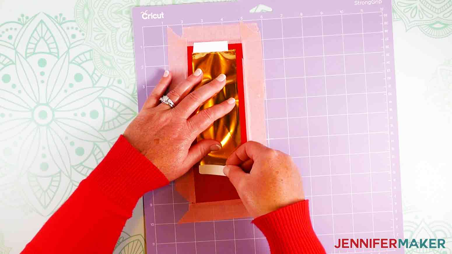 Taping foil on leather for handwriting bookmark