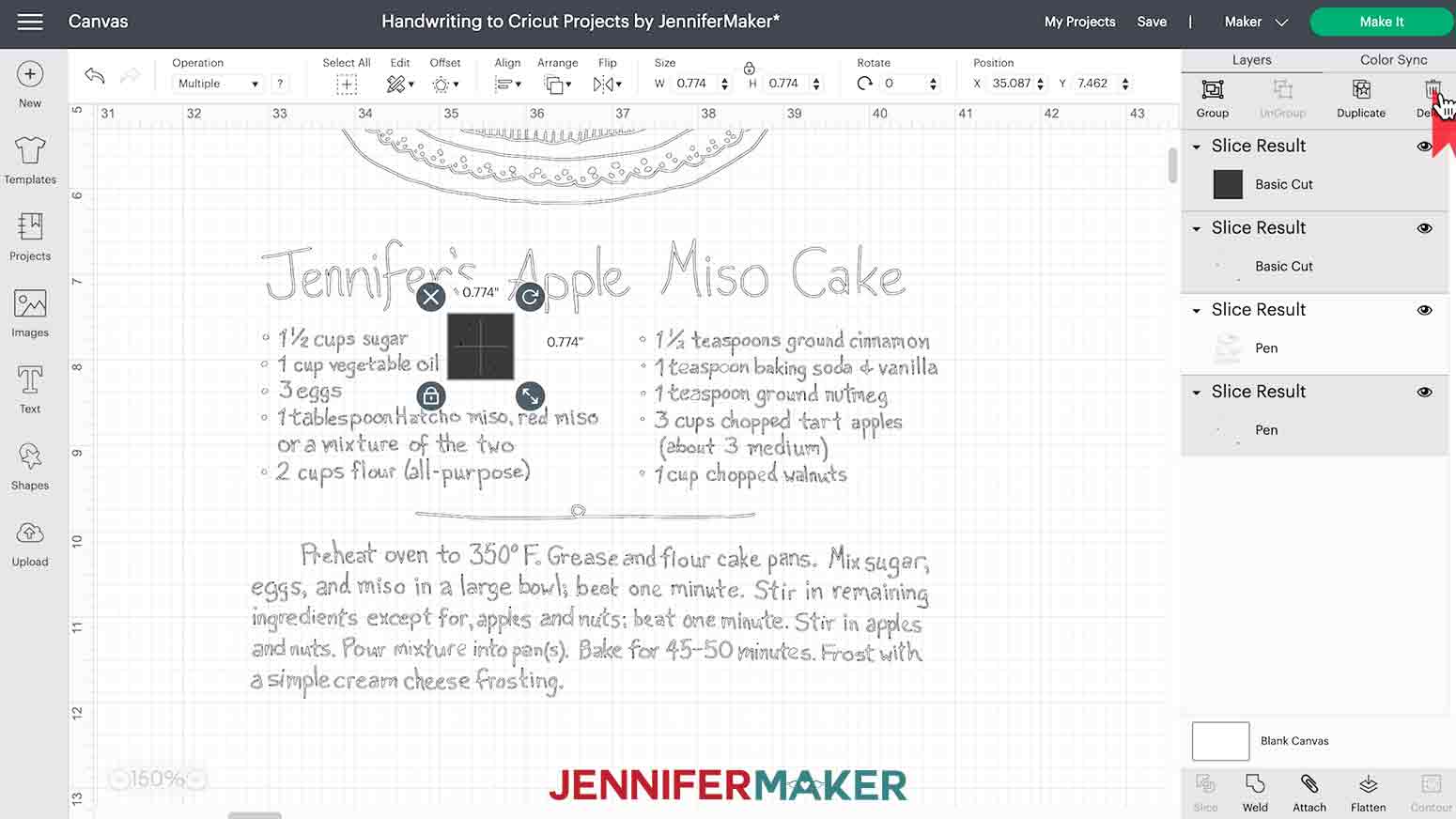 Deleting debris layers in handwriting sample project