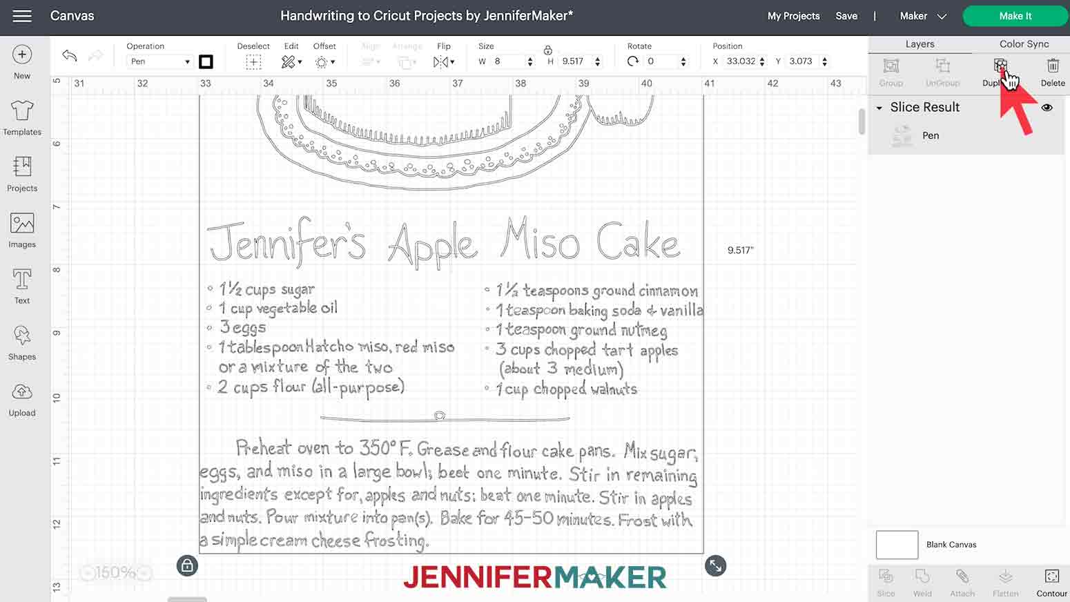 Duplicating handwriting sample image in Design Space