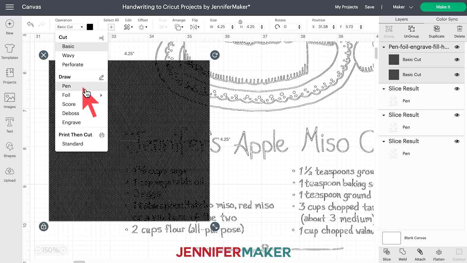 Changing linetype of crosshatch layers to pen for filling handwriting