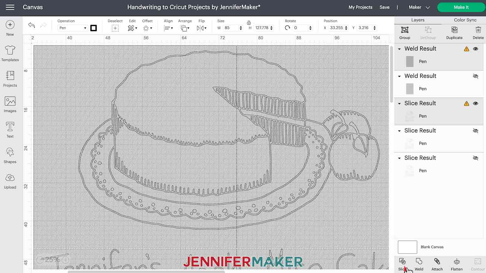 Slicing handwriting and crosshatch layers