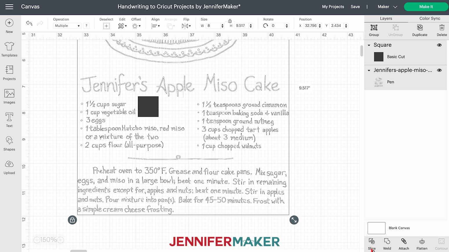 Slicing out debris from handwriting sample