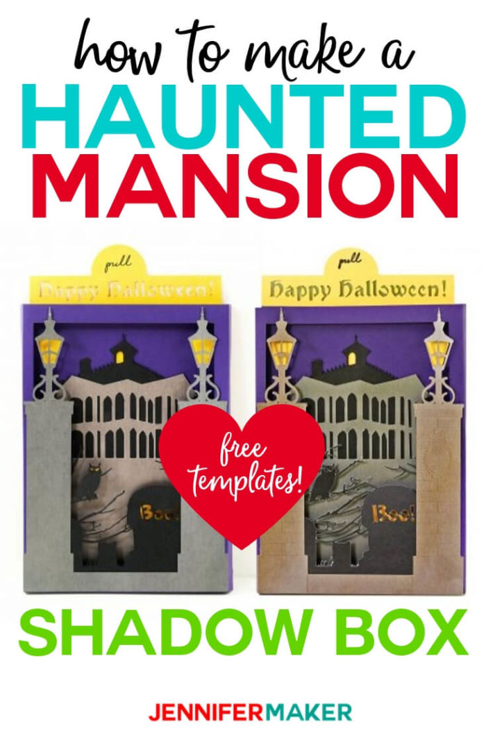 Learn how to make a haunted mansion inspired shadow box card. We have included a free template created by Jennifer Maker and step by step tutorial. #cricut #cricutmade #cricutmaker #cricutexplore #svg #svgfile