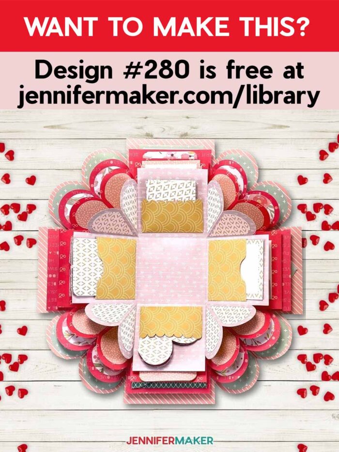 Get the free heart explosion box pattern and SVG in the free JenniferMaker Library