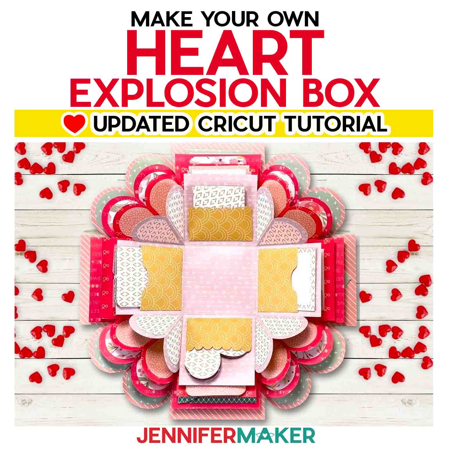 Make a beautiful heart explosion box to give as an amazing gift! Free SVG cut file , PDF patterns, and full instructions to make this on your Cricut at home!