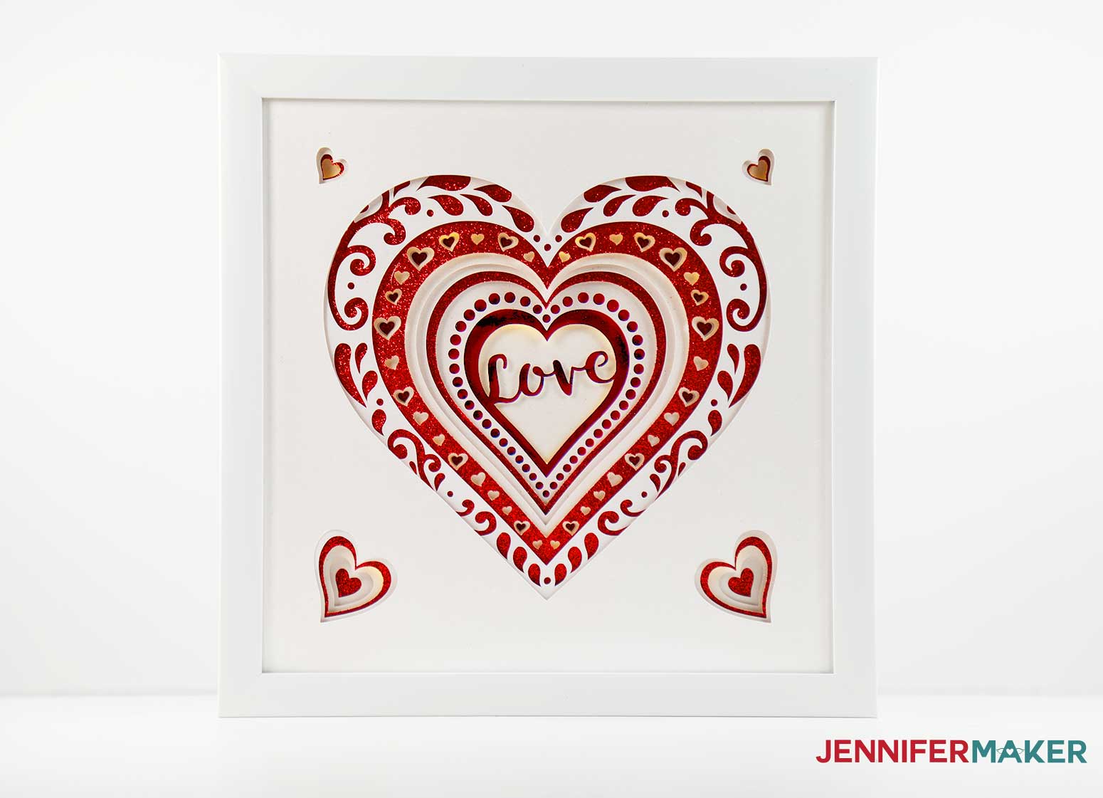 Heart layered design with "Love" background