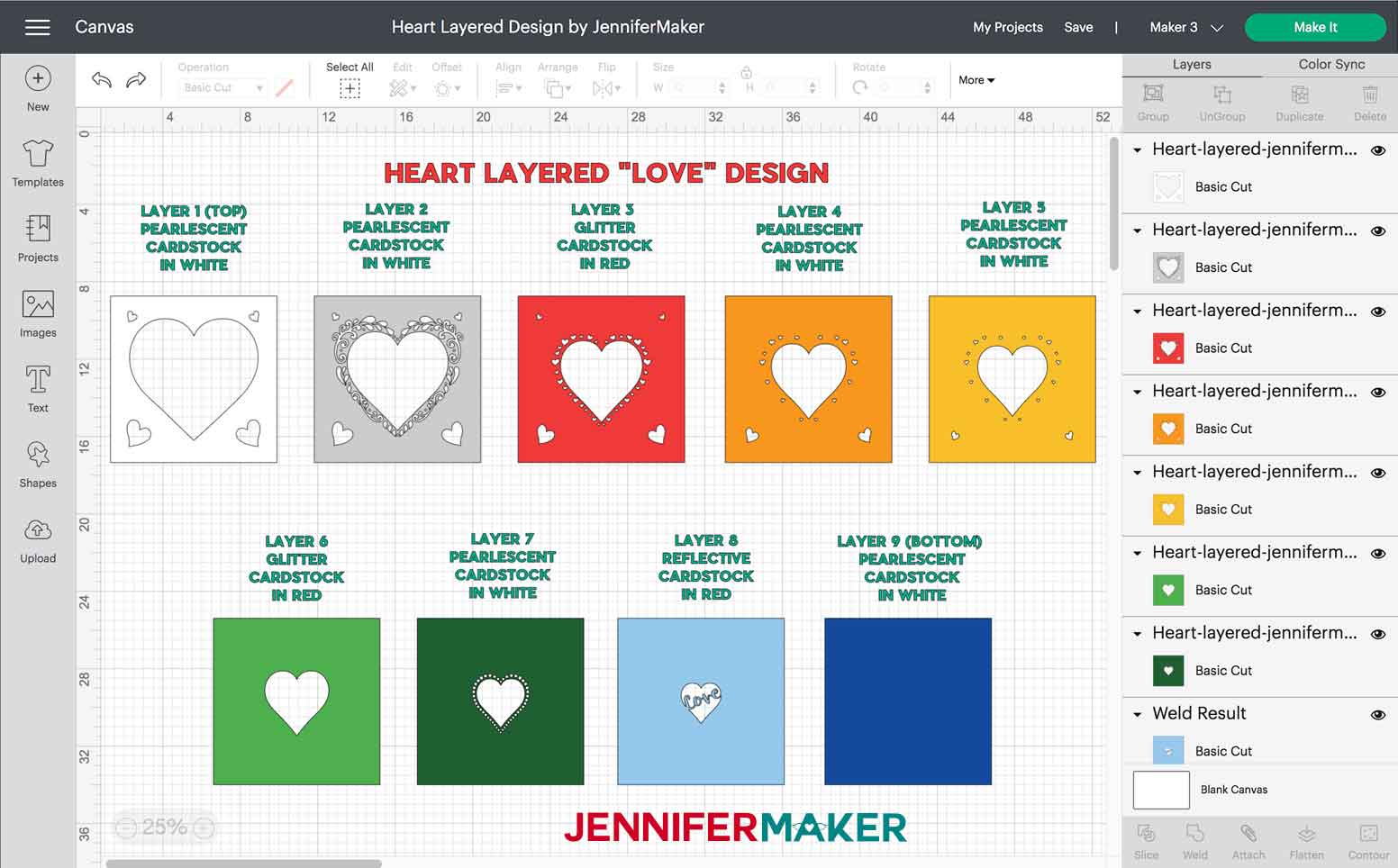 Layer order and materials used to cut custom "Love" heart layered SVG (Kelly to make)