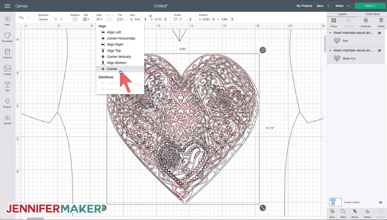 Changing a layer from cut to pen in the Operations Menu in Cricut Design Space