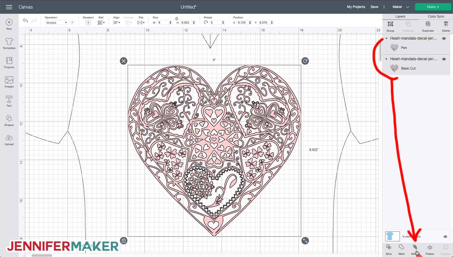 Duplicating the heart mandala SVG in Cricut Design Space