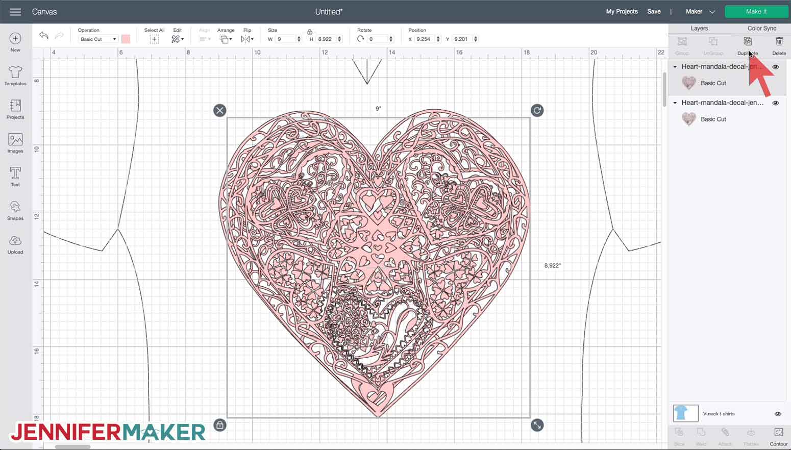 Attaching the draw layer to the cut layer on the heart mandala svg