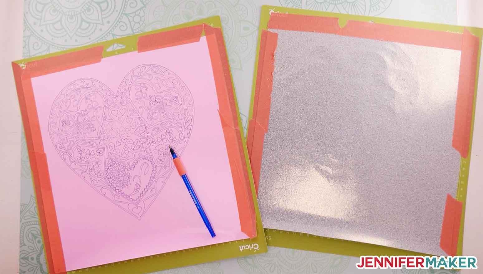 Ball point pen on cut lines helps you weed glitter iron on vinyl with the heart mandala SVG