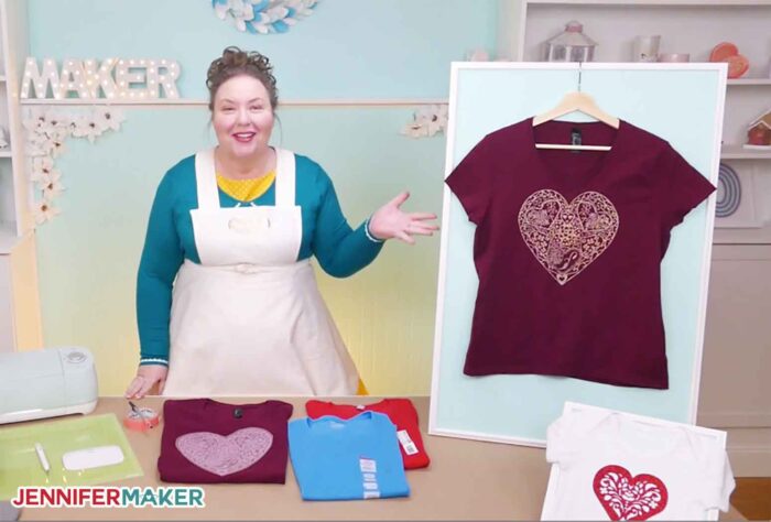 How to make a glitter iron on shirt with a heart mandala with JenniferMaker