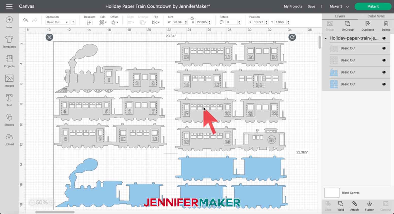 Importing holiday paper train SVG in Design Space