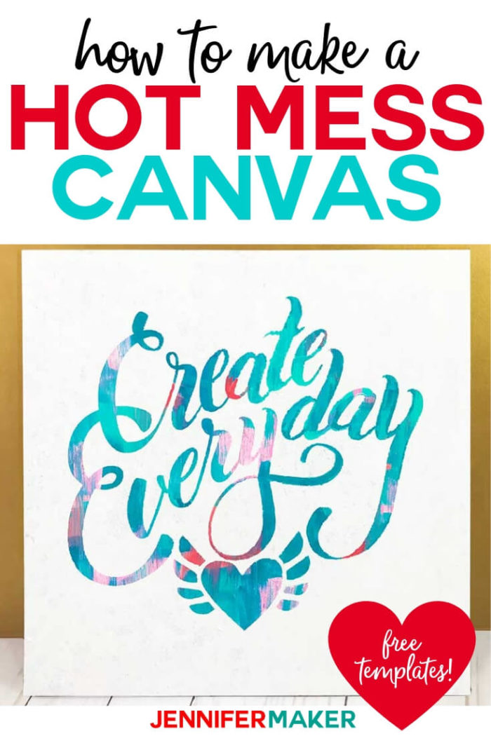 Learn how to make a hot mess canvas using your Cricut to design a vinyl stencil. I have included free SVG cut files and my best tips and tricks for paint and brushes to use. #cricut #cricutmade #cricutmaker #cricutexplore #svg #svgfile