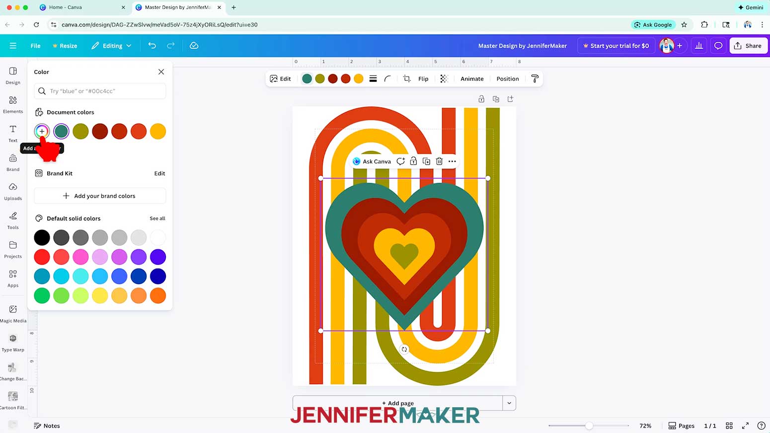 Click the circle with the plus icon to add a new color to the design.