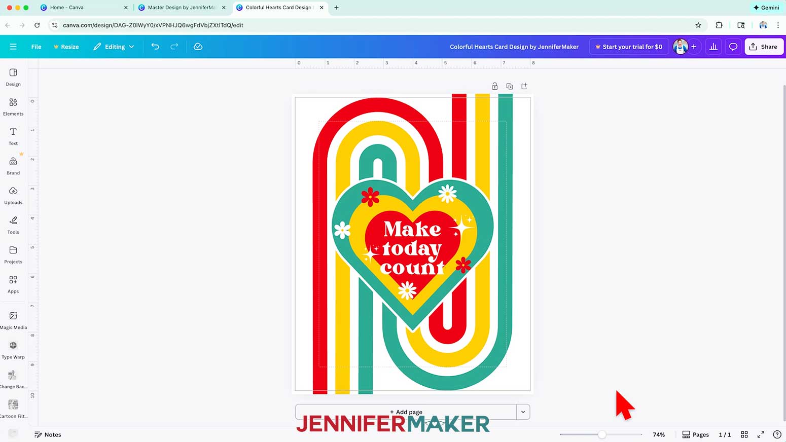 The extra extended rainbow ends are aligned to extend into the print bleed.