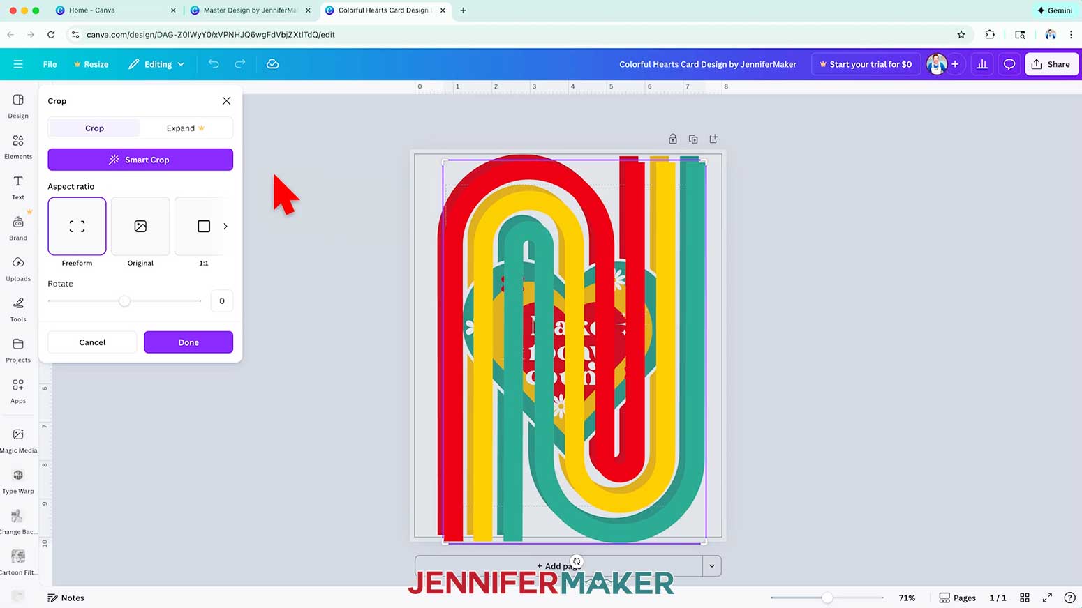 Duplicate the rainbow line background and open the crop menu options.