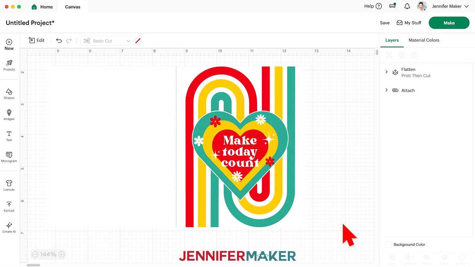 Position it over the rainbow background on the card to visualize the size and finished project.