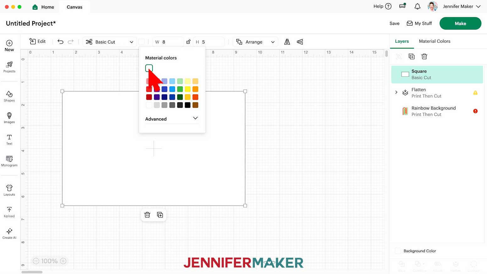 Change the rectangle color to while by clicking on the color menu.