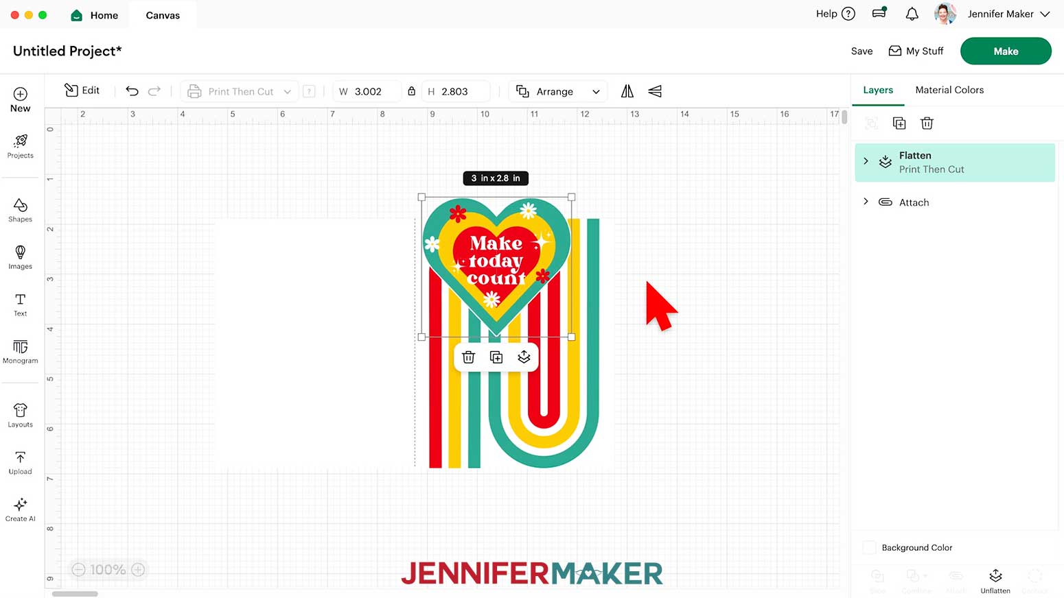 Resize the heart layer to 3 inches wide.