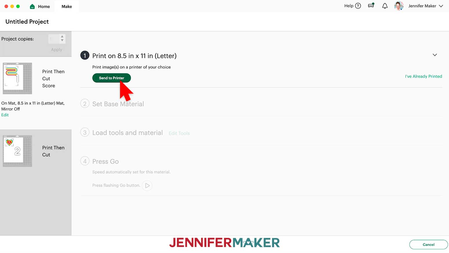 On the Make screen, click the green Send to Printer button.