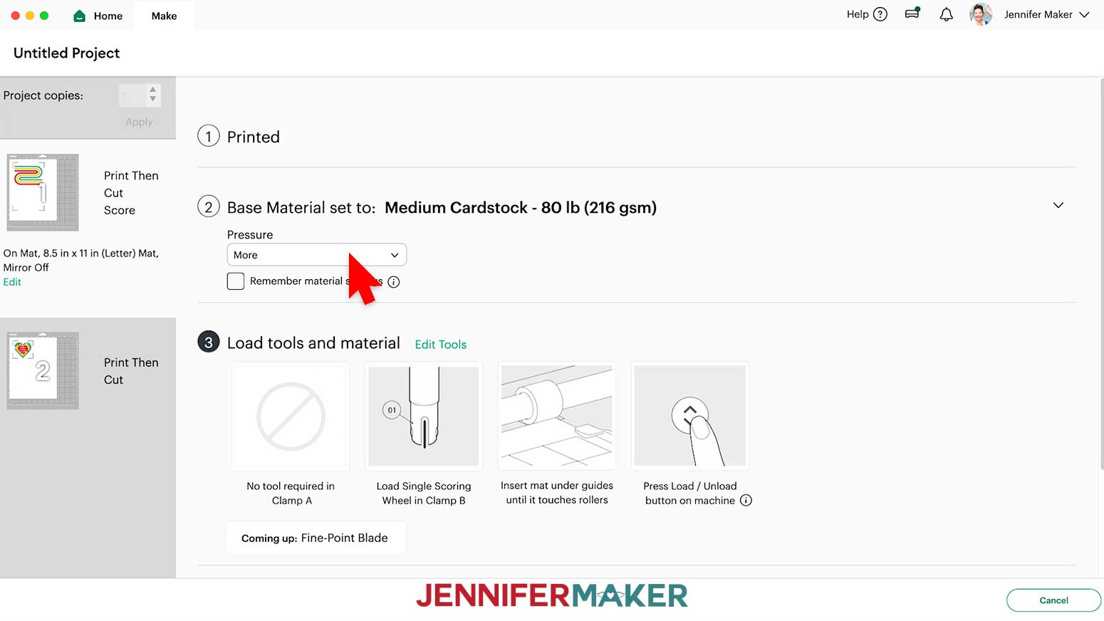 Select the Medium Cardstock setting with more pressure.