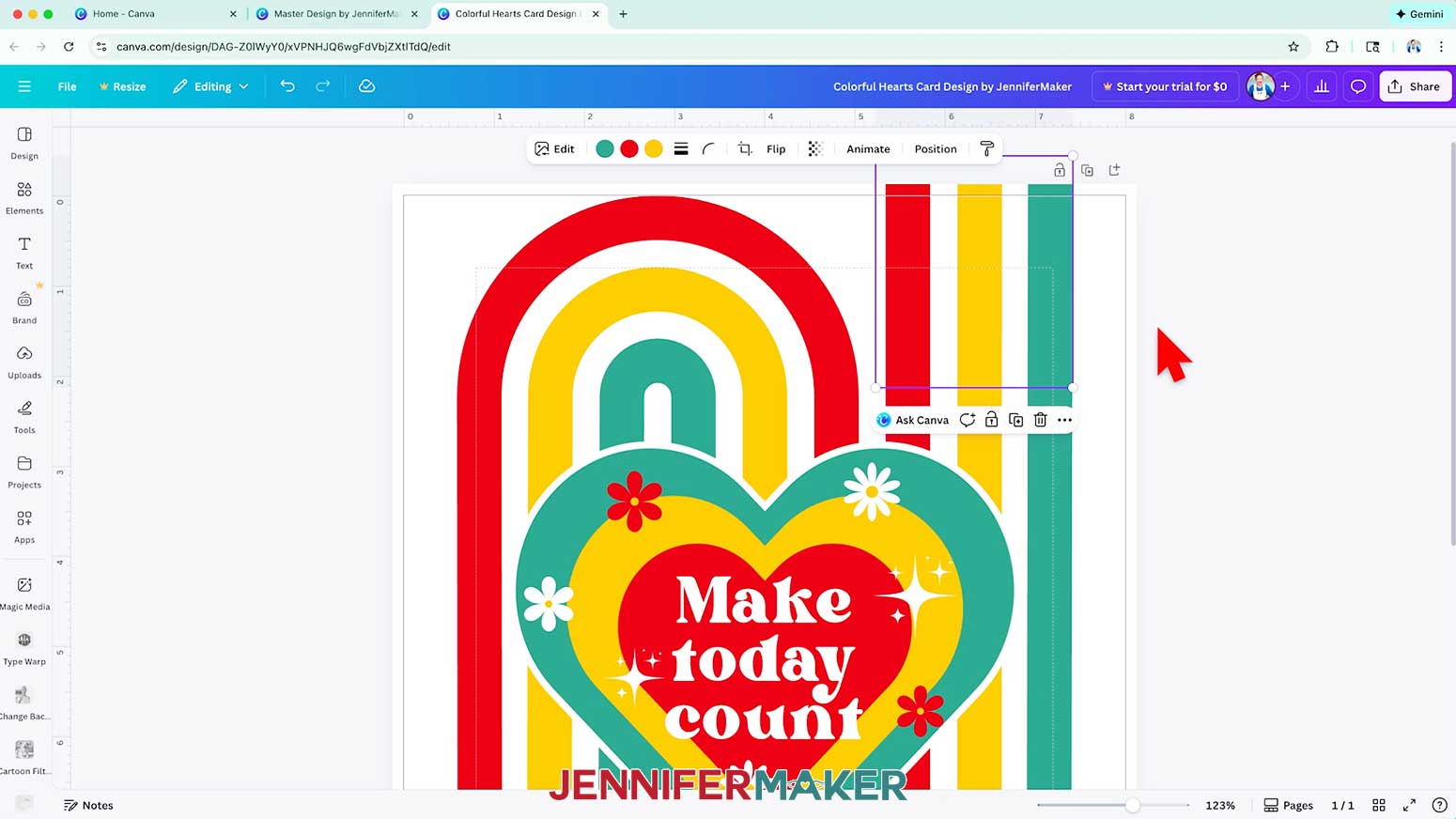 Click and drag the duplicated ends so they align with the lines on the background layer.
