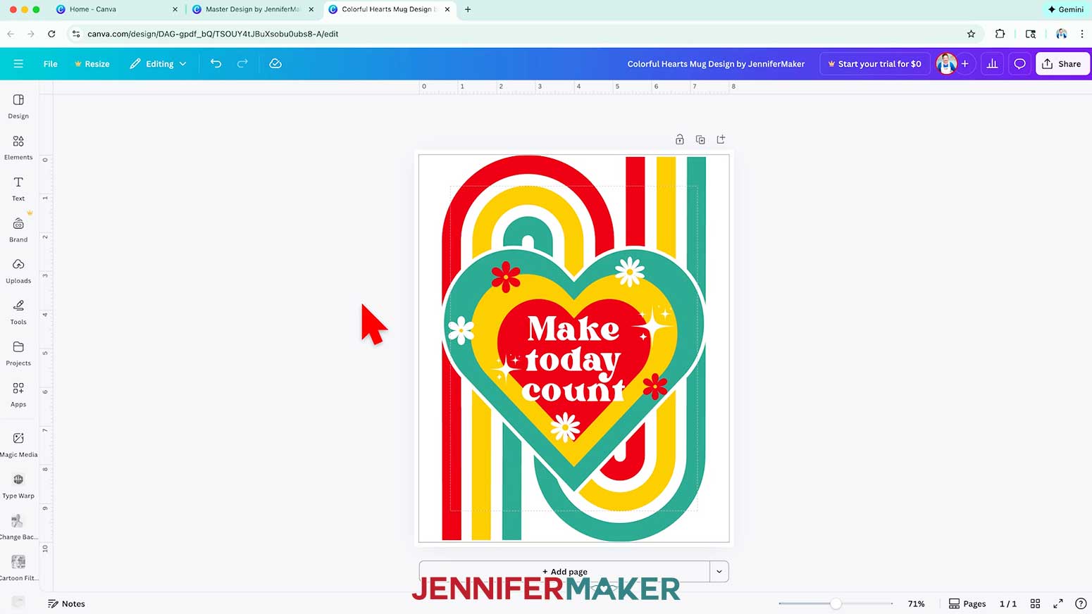Position the heart so the white outline reaches the white edge of the background.
