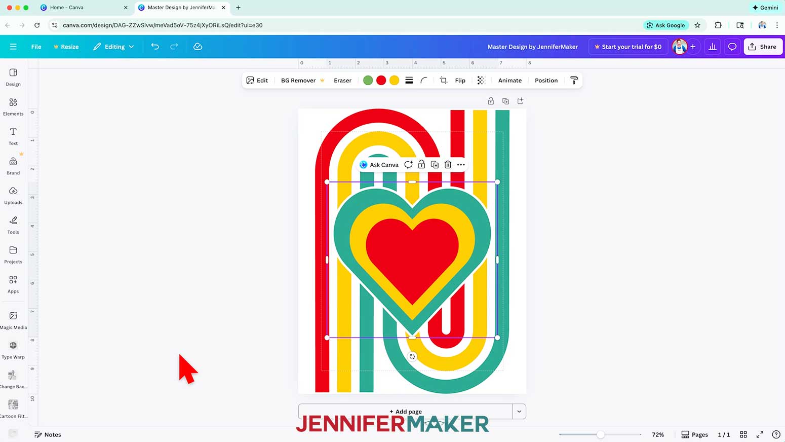 The white outline is now visible around the heart element.