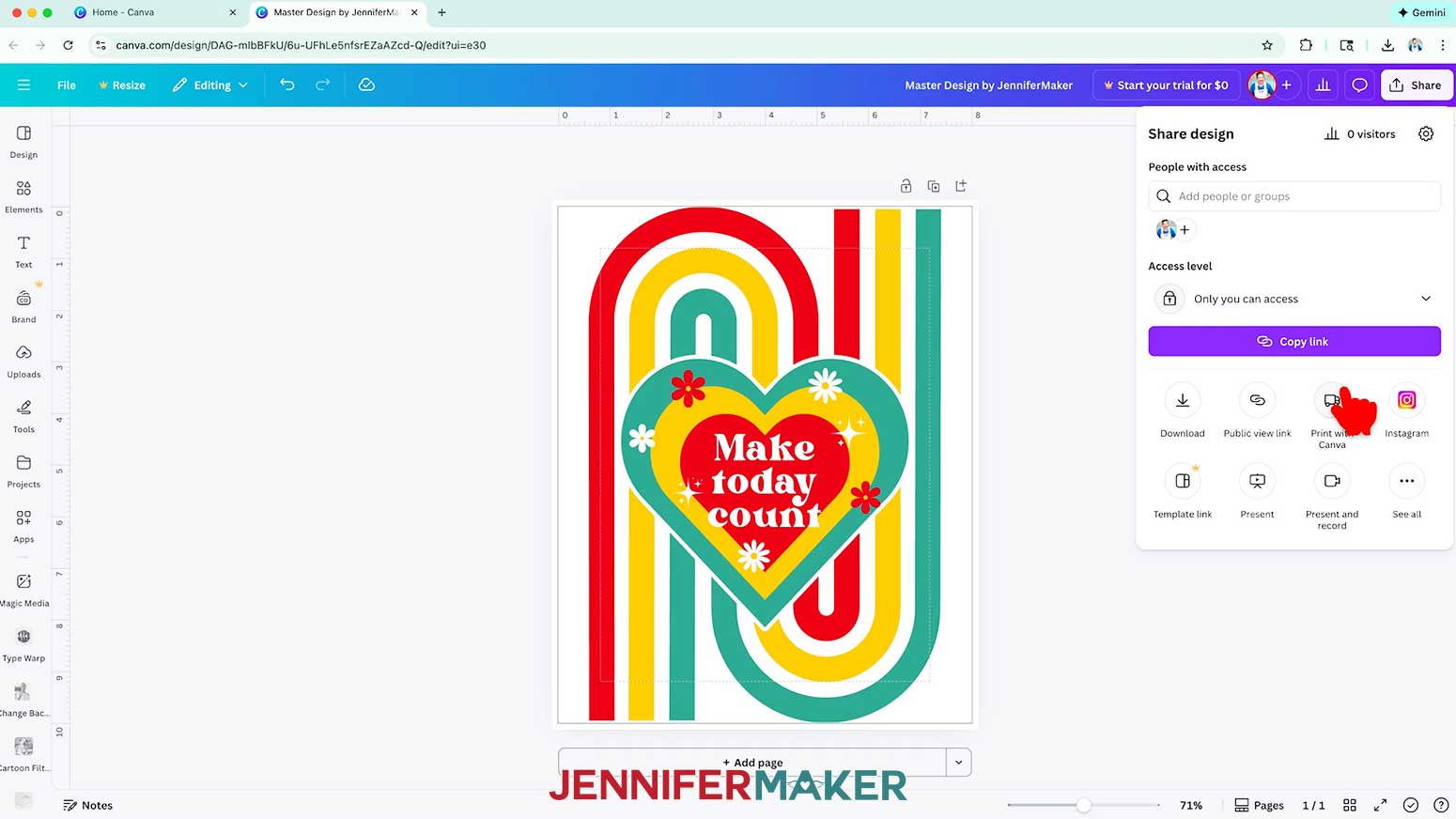 Click Share and select the Print with Canva option.