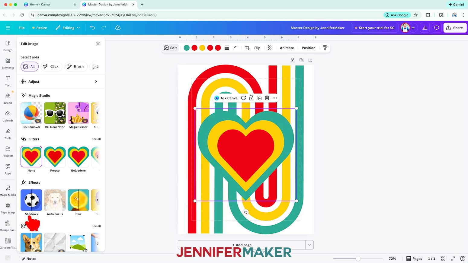 Click the edit button and select Shadows in the Effects section.