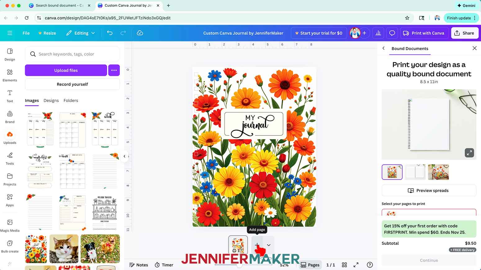 Click the plus icon below the first design to add a page.