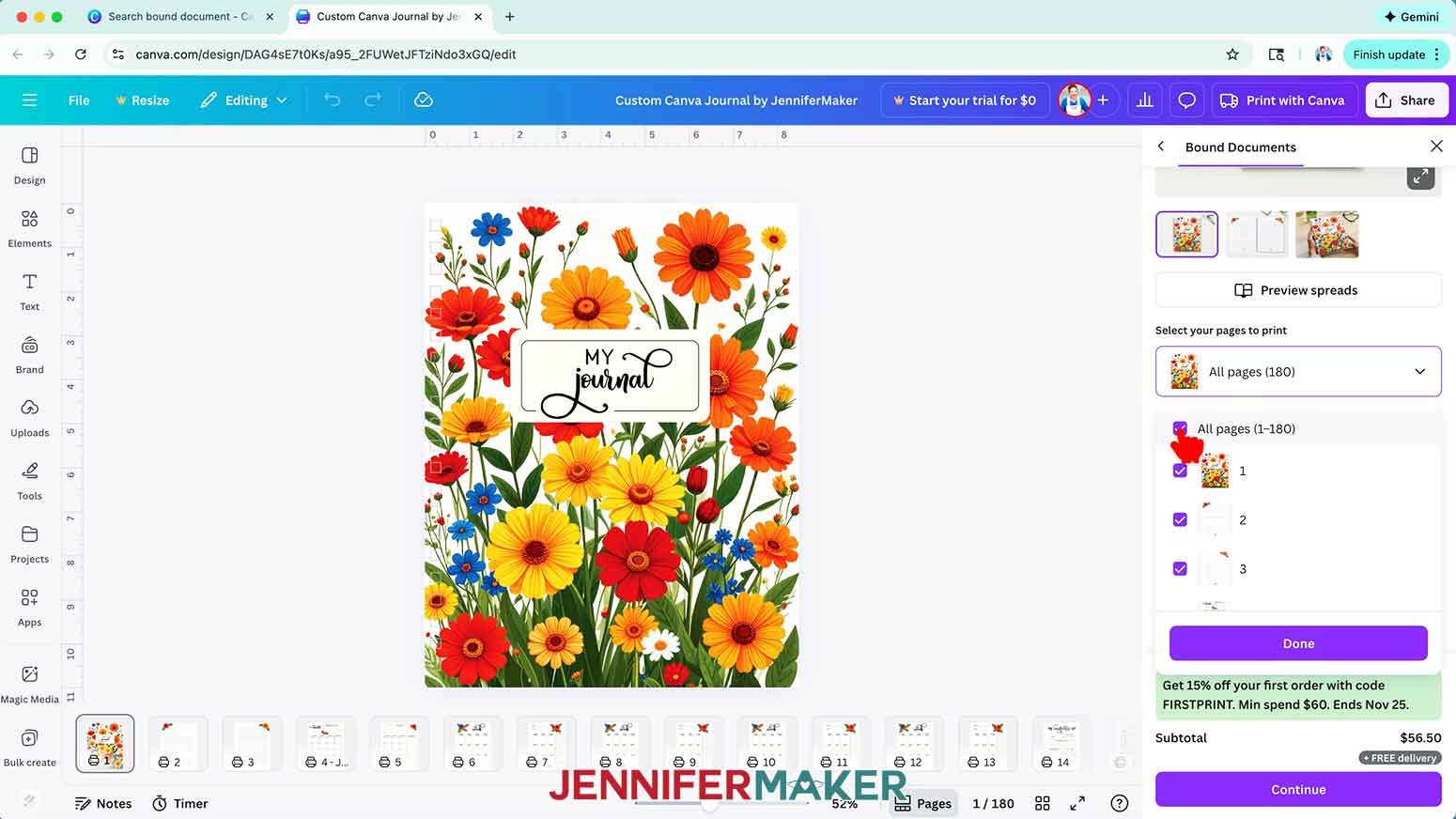 Click on the option to include all pages in the bound document.