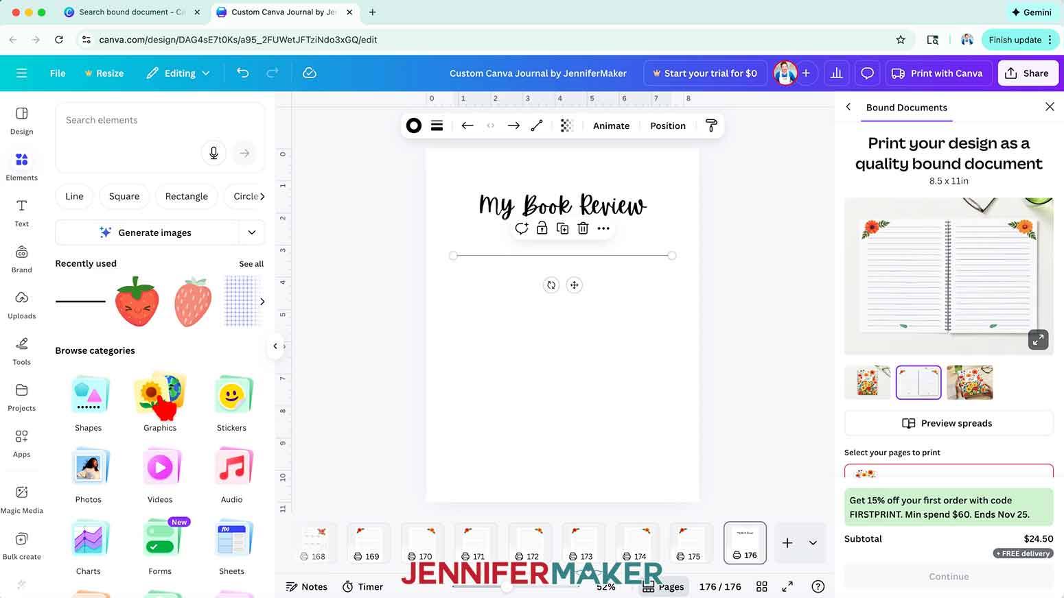 Click the Elements icon and then Graphics to browse options.