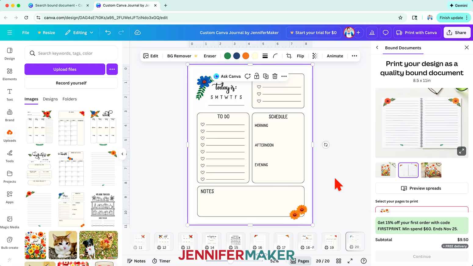 Drag and place the daily planner page into the journal.