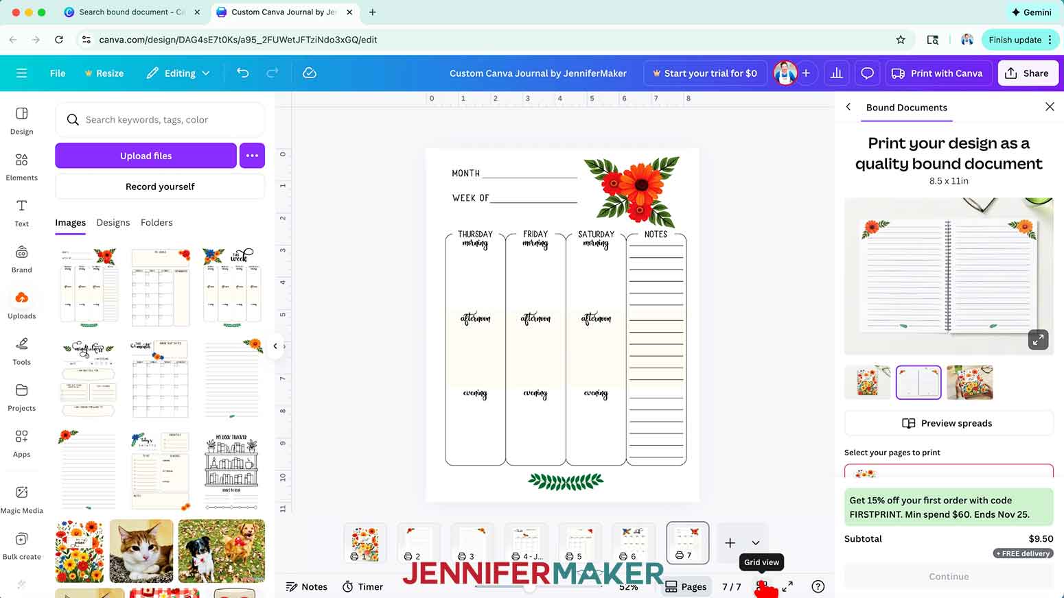 Click on the Grid View icon at the bottom of the window to view multiple pages.