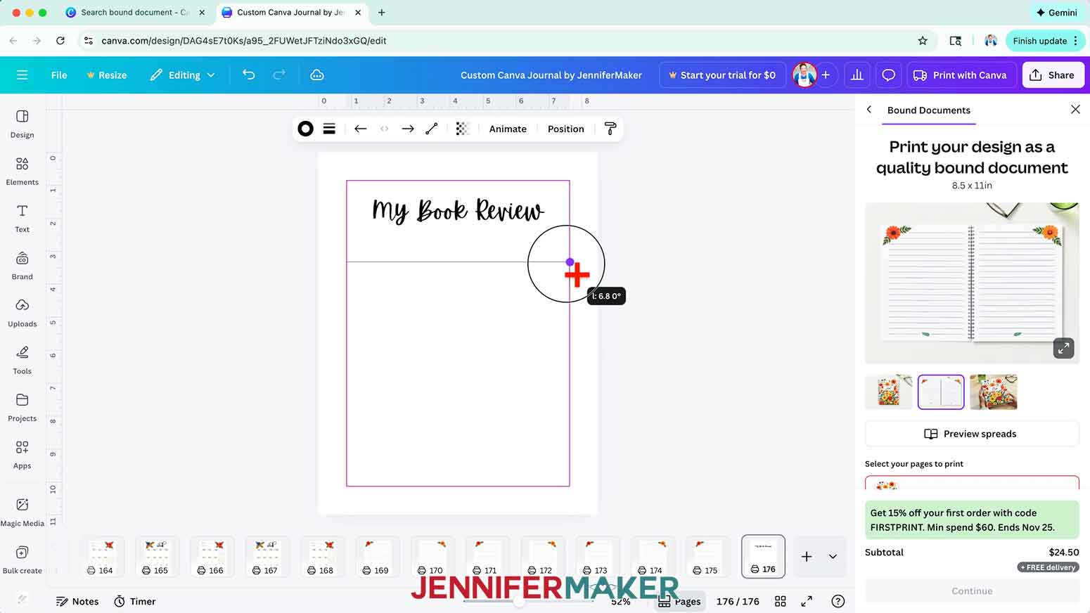 Click and drag the horizontal line across the page to fit within the guides.
