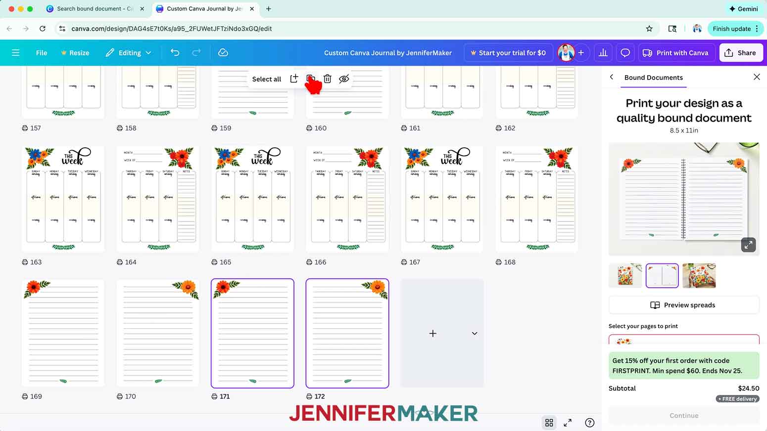 Duplicate and position the journal pages until the document is complete.