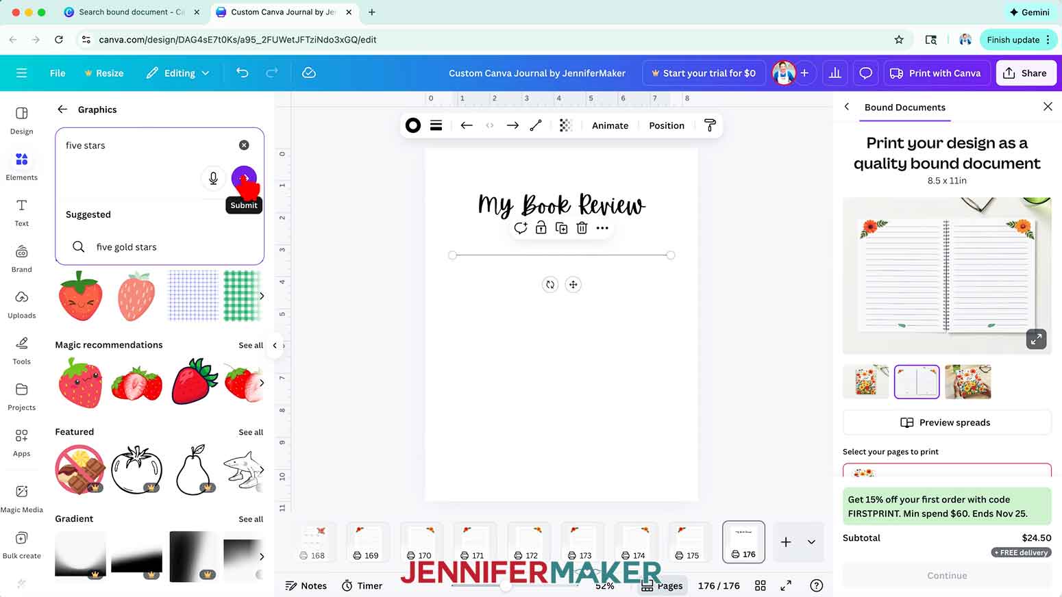 Enter "five stars" in the element search box.
