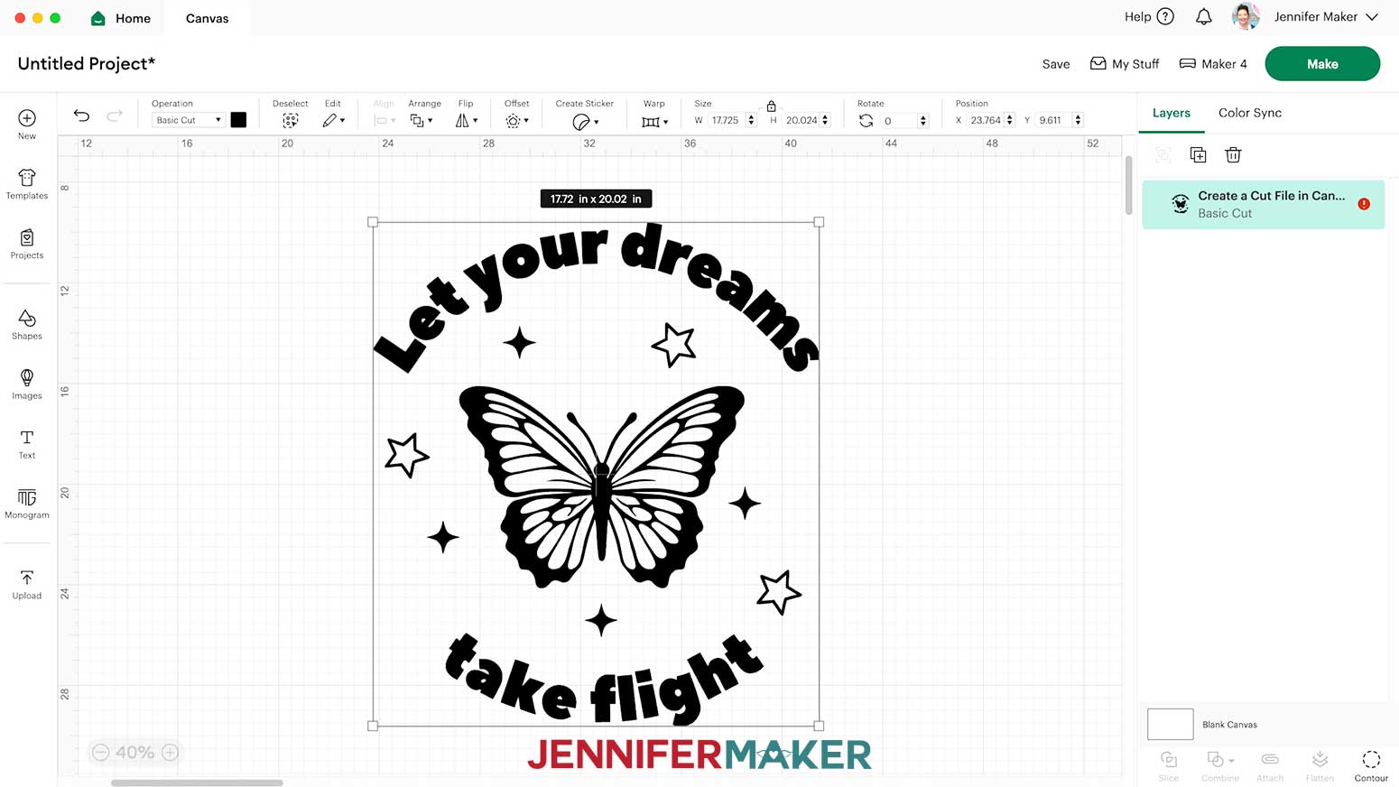 The design will load to the canvas at a larger size.