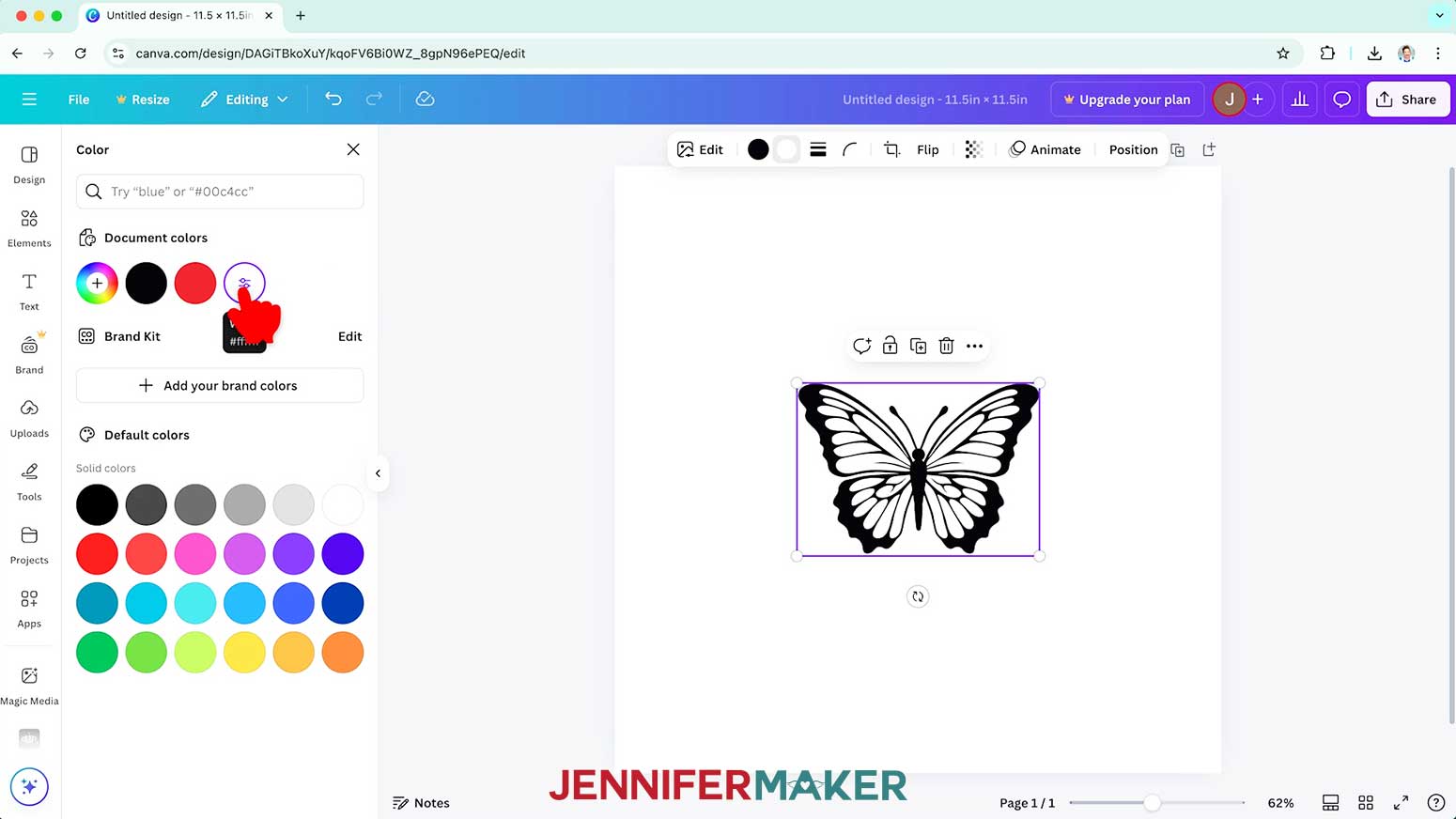 Use the color circles to change the butterfly design to black and white.