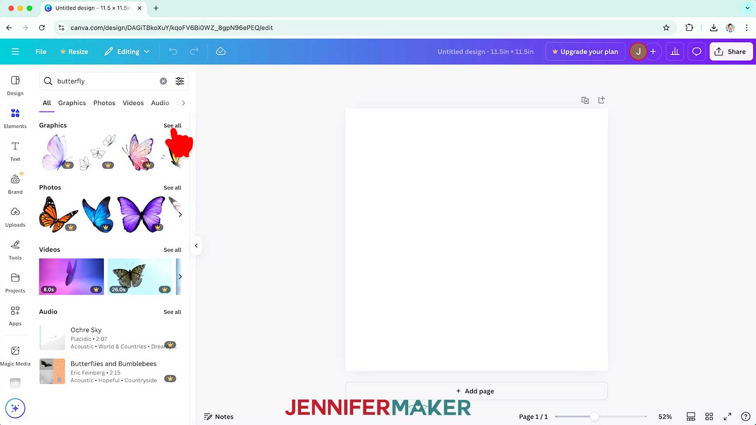 Under the Elements section on the Canva website, click "See all" next to the "Graphics" options.