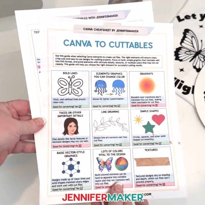 The "Canva To Cuttables" cheat sheet is free to download and use when you follow the How To Create A Cut File In Canva tutorial